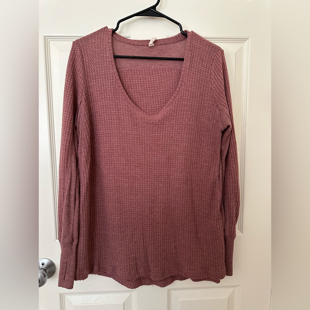 Wishlist Shirt Womens Large Rose Color Long Sleeve Thermal Top With Thumb holes